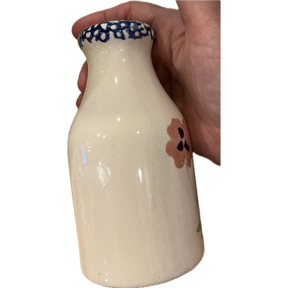 Hand Painted Ceramic Milk Bottle Vase Set Sunflower Pansy Farmhouse Decor